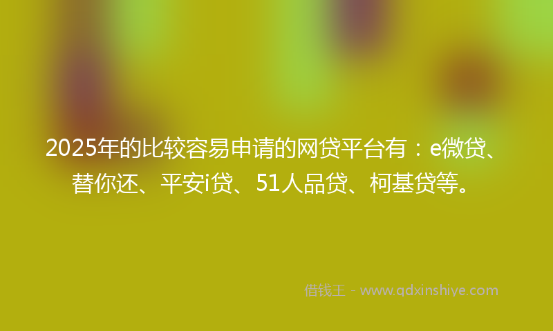 2025年的比较容易申请的网贷平台有：e微贷、替你还、平安i贷、51人品贷、柯基贷等。