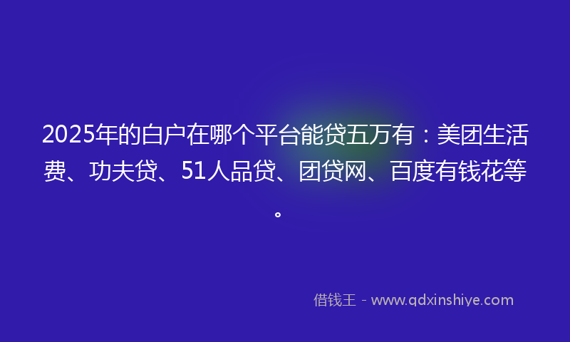2025年的白户在哪个平台能贷五万有：美团生活费、功夫贷、51人品贷、团贷网、百度有钱花等。