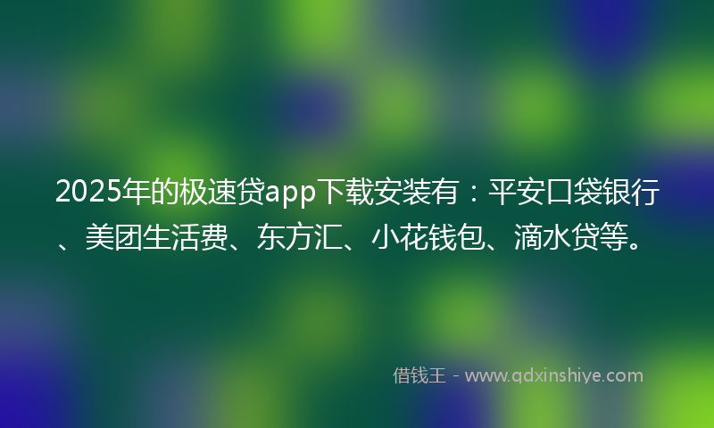 2025年的极速贷app下载安装有：平安口袋银行、美团生活费、东方汇、小花钱包、滴水贷等。