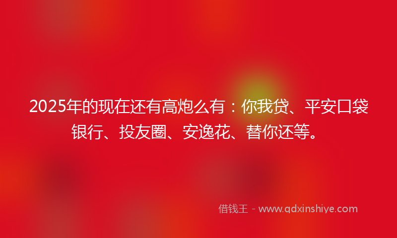 2025年的现在还有高炮么有：你我贷、平安口袋银行、投友圈、安逸花、替你还等。