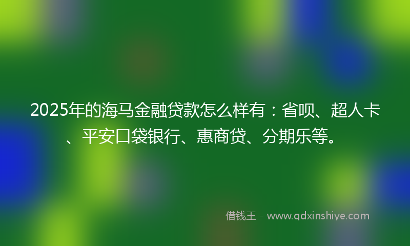 2025年的海马金融贷款怎么样有：省呗、超人卡、平安口袋银行、惠商贷、分期乐等。