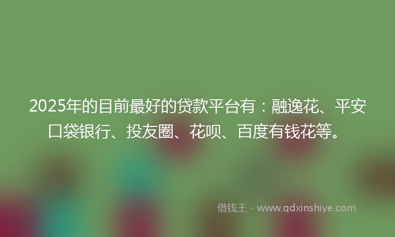 2025年的目前最好的贷款平台有：融逸花、平安口袋银行、投友圈、花呗、百度有钱花等。
