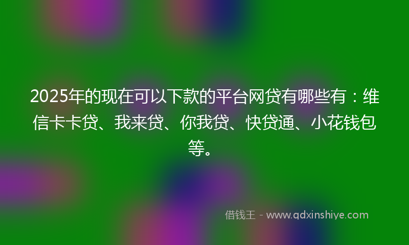 2025年的现在可以下款的平台网贷有哪些有：维信卡卡贷、我来贷、你我贷、快贷通、小花钱包等。