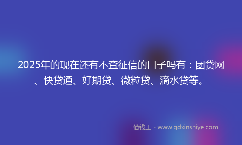 2025年的现在还有不查征信的口子吗有：团贷网、快贷通、好期贷、微粒贷、滴水贷等。