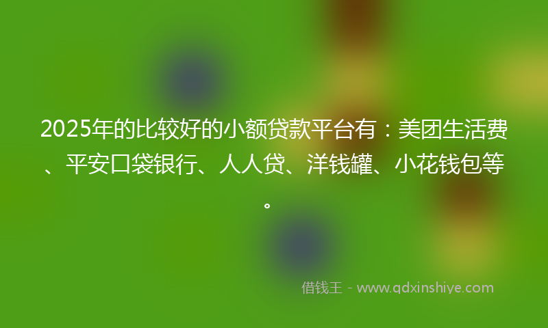 2025年的比较好的小额贷款平台有：美团生活费、平安口袋银行、人人贷、洋钱罐、小花钱包等。