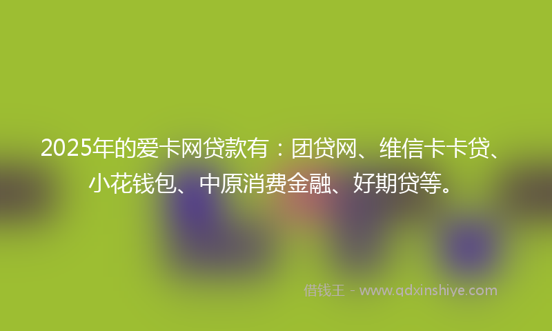 2025年的爱卡网贷款有：团贷网、维信卡卡贷、小花钱包、中原消费金融、好期贷等。