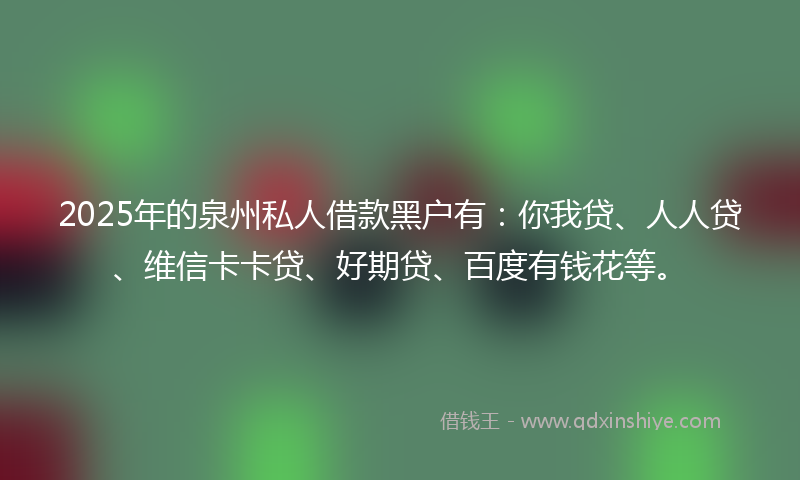 2025年的泉州私人借款黑户有：你我贷、人人贷、维信卡卡贷、好期贷、百度有钱花等。