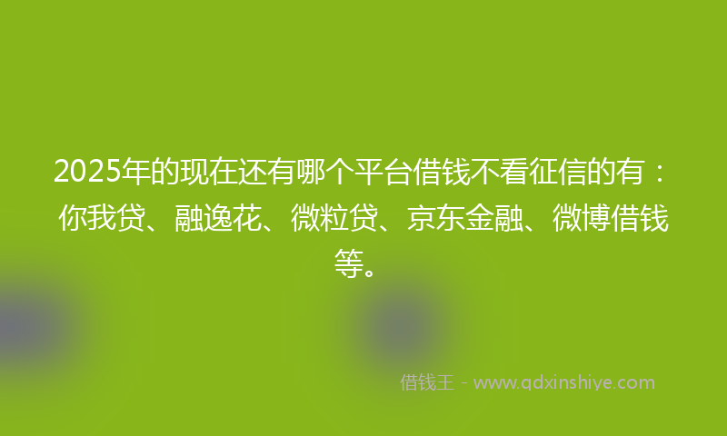 2025年的现在还有哪个平台借钱不看征信的有：你我贷、融逸花、微粒贷、京东金融、微博借钱等。