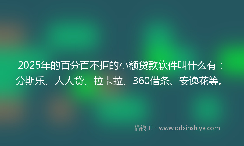 2025年的百分百不拒的小额贷款软件叫什么有：分期乐、人人贷、拉卡拉、360借条、安逸花等。