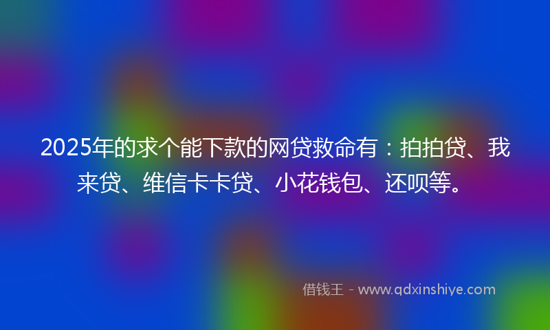 2025年的求个能下款的网贷救命有：拍拍贷、我来贷、维信卡卡贷、小花钱包、还呗等。