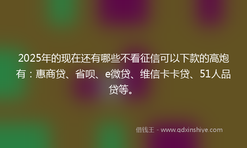 2025年的现在还有哪些不看征信可以下款的高炮有:惠商贷、省呗、e微贷、维信卡卡贷、51人品贷等。