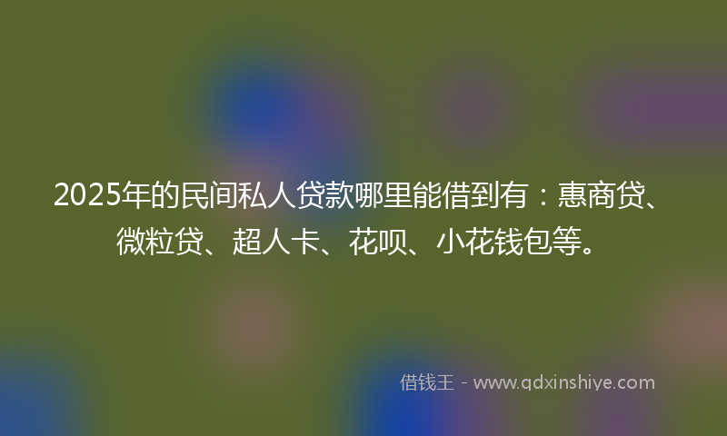 2025年的民间私人贷款哪里能借到有：惠商贷、微粒贷、超人卡、花呗、小花钱包等。