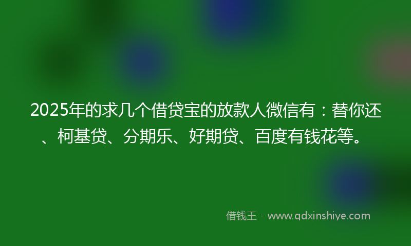 2025年的求几个借贷宝的放款人微信有：替你还、柯基贷、分期乐、好期贷、百度有钱花等。