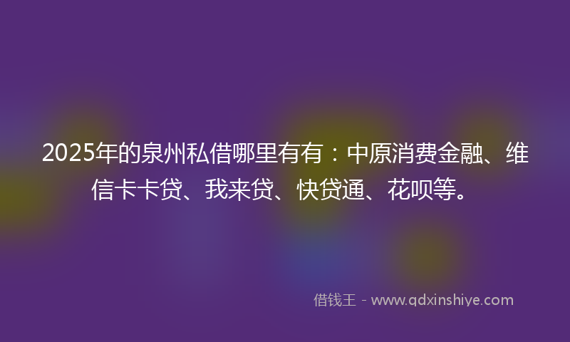 2025年的泉州私借哪里有有：中原消费金融、维信卡卡贷、我来贷、快贷通、花呗等。