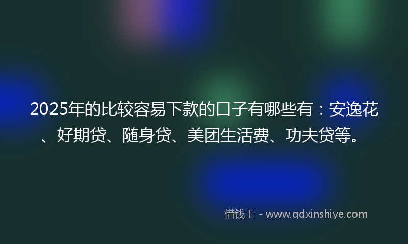 2025年的比较容易下款的口子有哪些有：安逸花、好期贷、随身贷、美团生活费、功夫贷等。