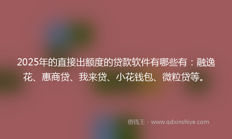 2025年的直接出额度的贷款软件有哪些有：融逸花、惠商贷、我来贷、小花钱包、微粒贷等。