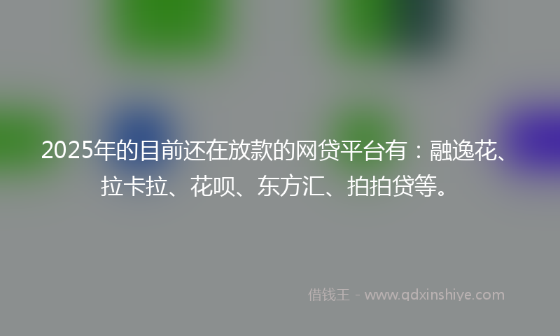 2025年的目前还在放款的网贷平台有：融逸花、拉卡拉、花呗、东方汇、拍拍贷等。