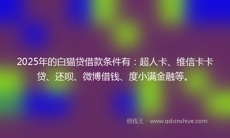 2025年的白猫贷借款条件有：超人卡、维信卡卡贷、还呗、微博借钱、度小满金融等。