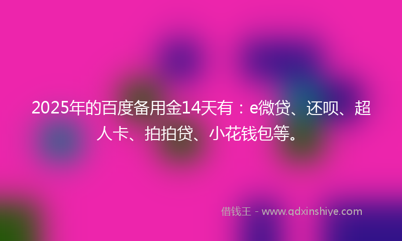 2025年的百度备用金14天有：e微贷、还呗、超人卡、拍拍贷、小花钱包等。