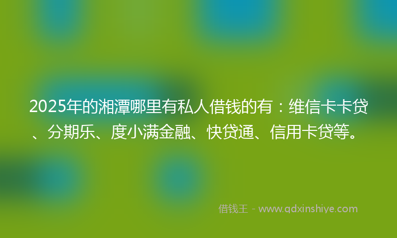 2025年的湘潭哪里有私人借钱的有：维信卡卡贷、分期乐、度小满金融、快贷通、信用卡贷等。