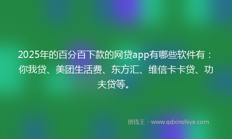 2025年的百分百下款的网贷app有哪些软件有：你我贷、美团生活费、东方汇、维信卡卡贷、功夫贷等。