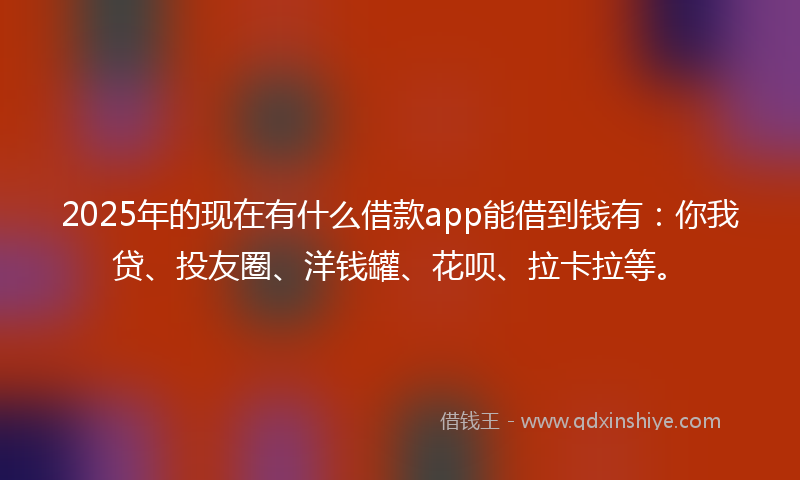 2025年的现在有什么借款app能借到钱有:你我贷、投友圈、洋钱罐、花呗、拉卡拉等。