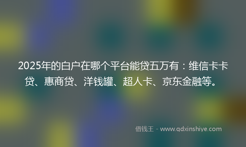 2025年的白户在哪个平台能贷五万有：维信卡卡贷、惠商贷、洋钱罐、超人卡、京东金融等。
