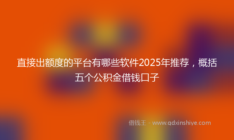 直接出额度的平台有哪些软件2025年推荐，概括五个公积金借钱口子
