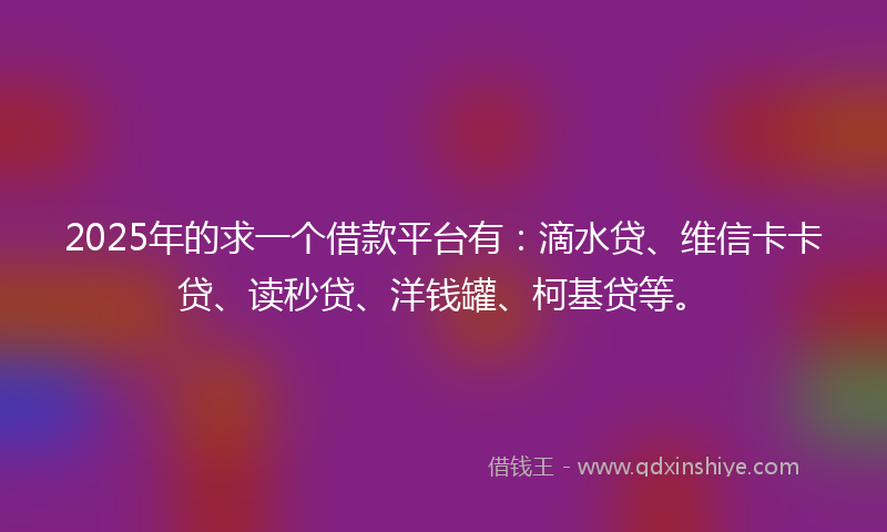 2025年的求一个借款平台有：滴水贷、维信卡卡贷、读秒贷、洋钱罐、柯基贷等。