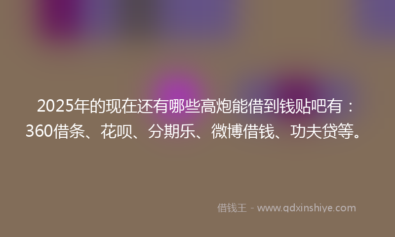 2025年的现在还有哪些高炮能借到钱贴吧有：360借条、花呗、分期乐、微博借钱、功夫贷等。