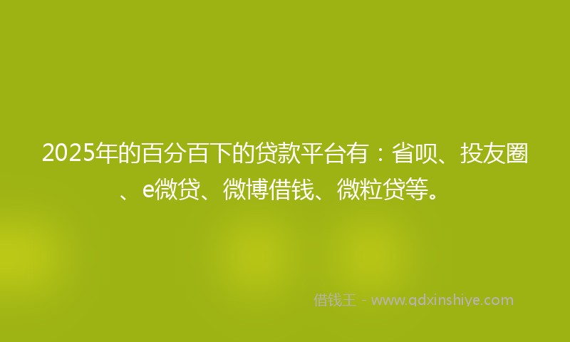 2025年的百分百下的贷款平台有：省呗、投友圈、e微贷、微博借钱、微粒贷等。