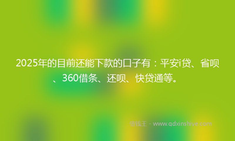 2025年的目前还能下款的口子有：平安i贷、省呗、360借条、还呗、快贷通等。