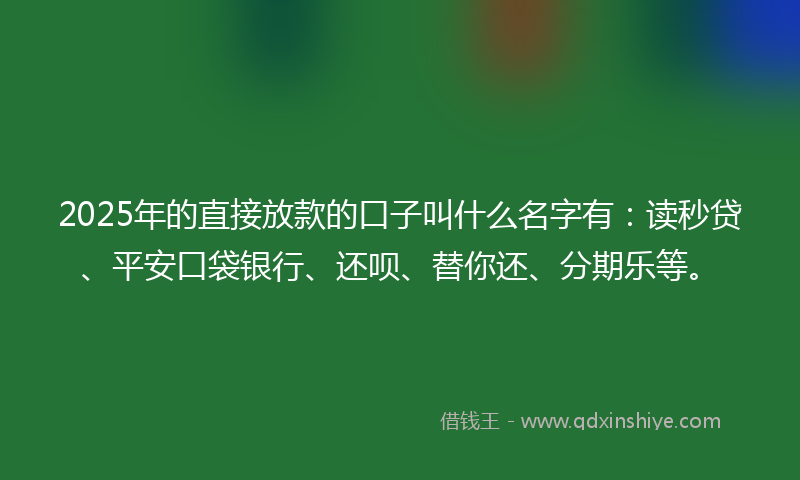 2025年的直接放款的口子叫什么名字有：读秒贷、平安口袋银行、还呗、替你还、分期乐等。