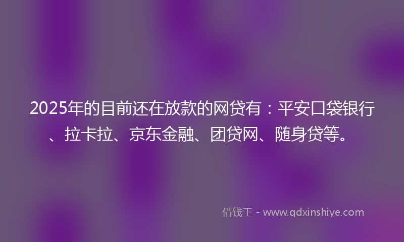 2025年的目前还在放款的网贷有：平安口袋银行、拉卡拉、京东金融、团贷网、随身贷等。