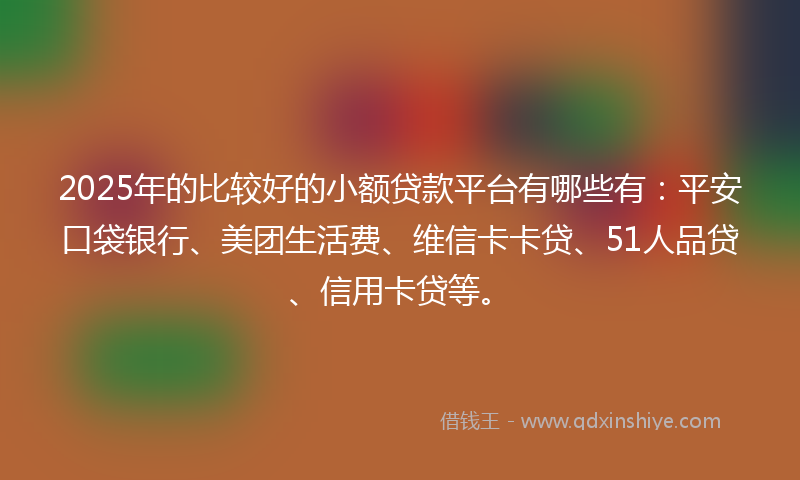 2025年的比较好的小额贷款平台有哪些有:平安口袋银行、美团生活费、维信卡卡贷、51人品贷、信用卡贷等。