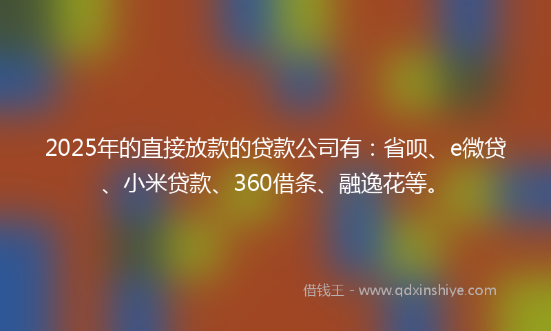 2025年的直接放款的贷款公司有：省呗、e微贷、小米贷款、360借条、融逸花等。