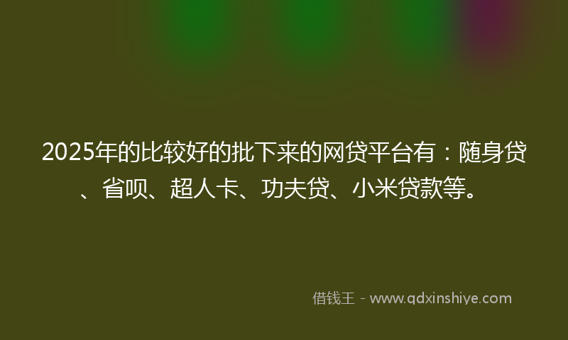 2025年的比较好的批下来的网贷平台有：随身贷、省呗、超人卡、功夫贷、小米贷款等。
