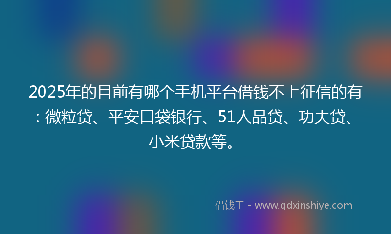 2025年的目前有哪个手机平台借钱不上征信的有：微粒贷、平安口袋银行、51人品贷、功夫贷、小米贷款等。