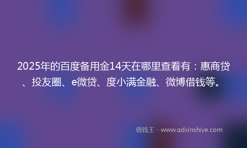 2025年的百度备用金14天在哪里查看有：惠商贷、投友圈、e微贷、度小满金融、微博借钱等。