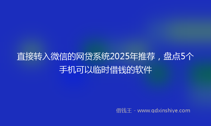直接转入微信的网贷系统2025年推荐，盘点5个手机可以临时借钱的软件