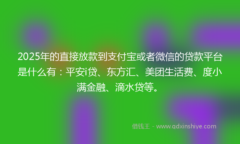 2025年的直接放款到支付宝或者微信的贷款平台是什么有：平安i贷、东方汇、美团生活费、度小满金融、滴水贷等。