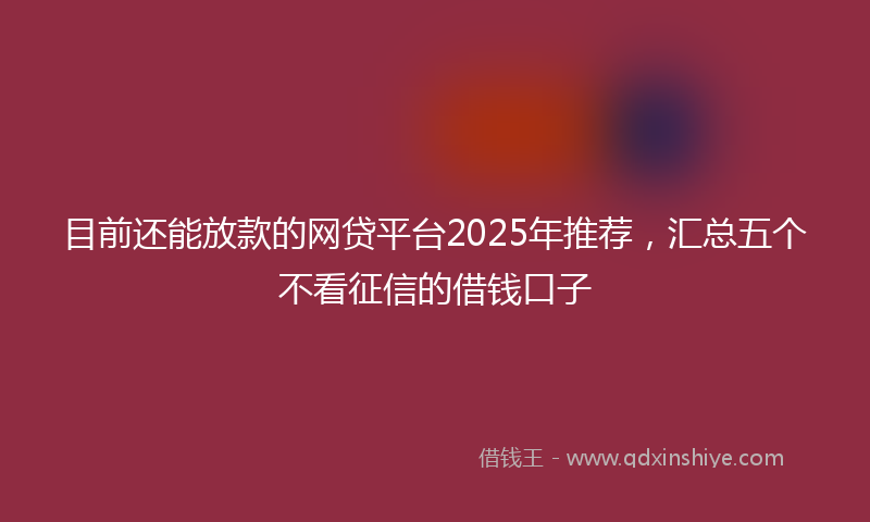 目前还能放款的网贷平台2025年推荐，汇总五个不看征信的借钱口子
