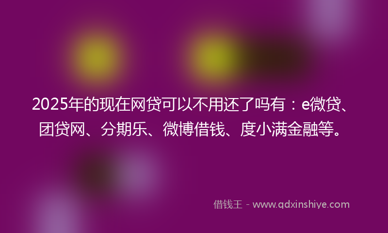 2025年的现在网贷可以不用还了吗有：e微贷、团贷网、分期乐、微博借钱、度小满金融等。