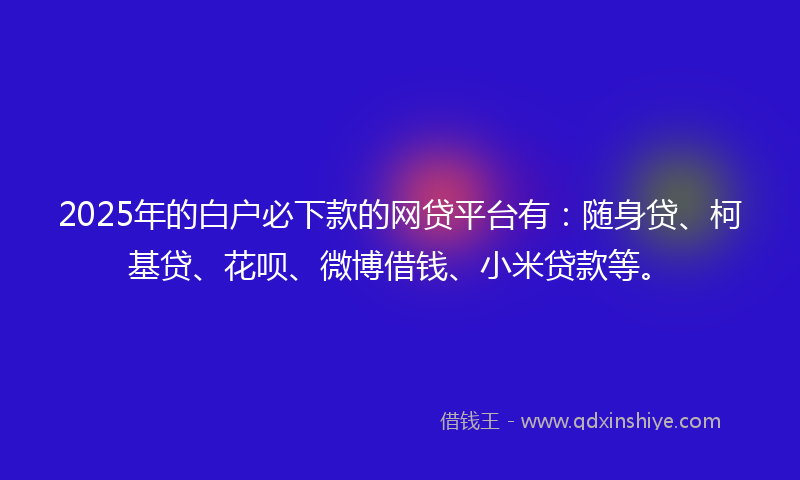 2025年的白户必下款的网贷平台有：随身贷、柯基贷、花呗、微博借钱、小米贷款等。