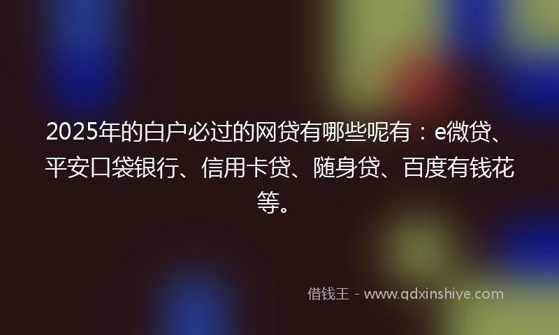 2025年的白户必过的网贷有哪些呢有：e微贷、平安口袋银行、信用卡贷、随身贷、百度有钱花等。