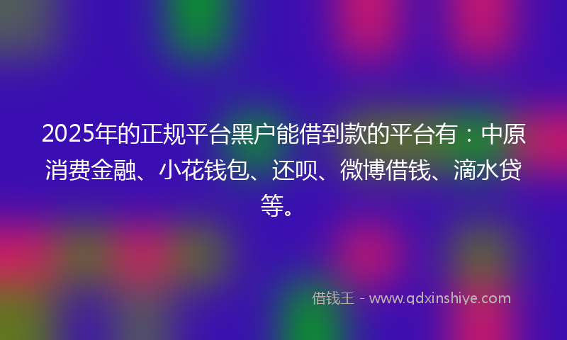 2025年的正规平台黑户能借到款的平台有：中原消费金融、小花钱包、还呗、微博借钱、滴水贷等。