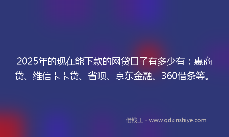 2025年的现在能下款的网贷口子有多少有：惠商贷、维信卡卡贷、省呗、京东金融、360借条等。