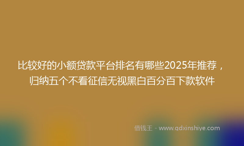 比较好的小额贷款平台排名有哪些2025年推荐，归纳五个不看征信无视黑白百分百下款软件