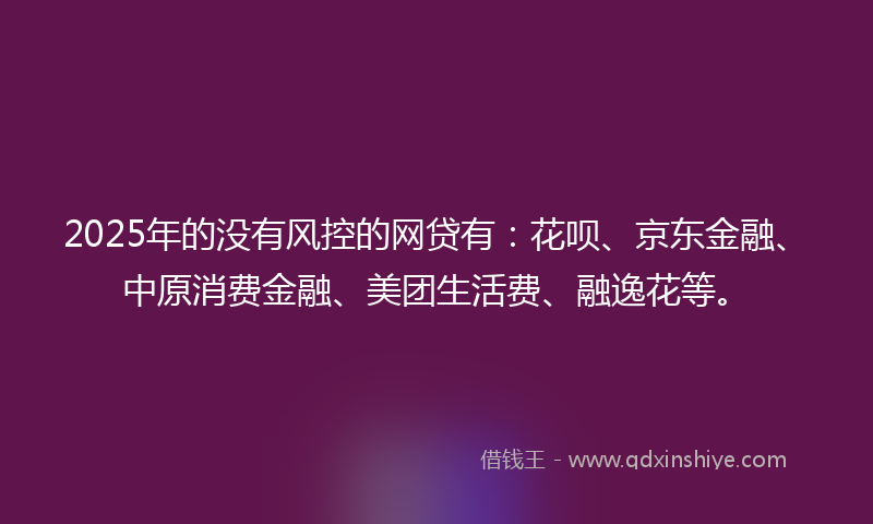 2025年的没有风控的网贷有：花呗、京东金融、中原消费金融、美团生活费、融逸花等。