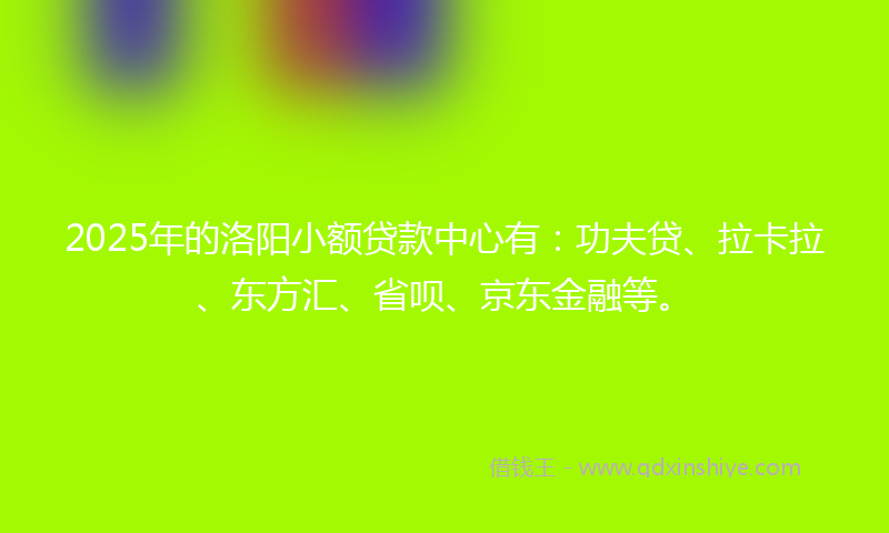 2025年的洛阳小额贷款中心有：功夫贷、拉卡拉、东方汇、省呗、京东金融等。